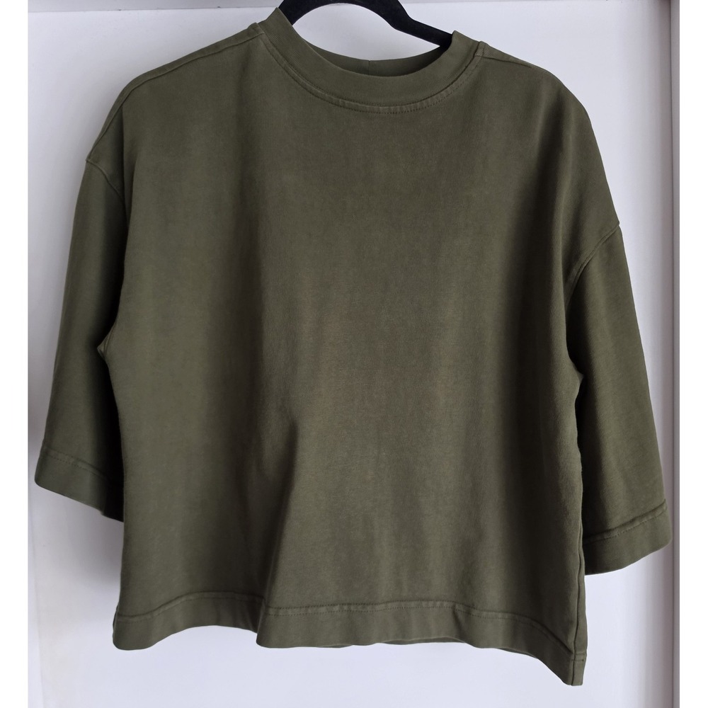 Mantra Women T-Shirt Short Sleeve Olive Green Cotton Made in USA Boxy